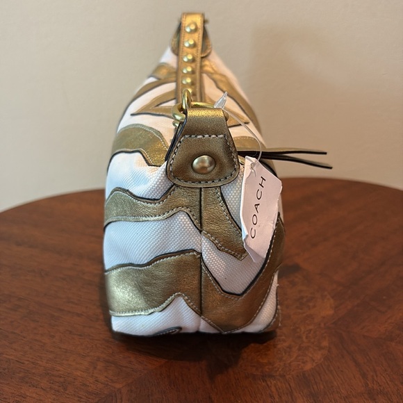 Coach 478  RARE  Mini zebra stripe bag canvas white/leather gold metallic NWT - Picture 5 of 15